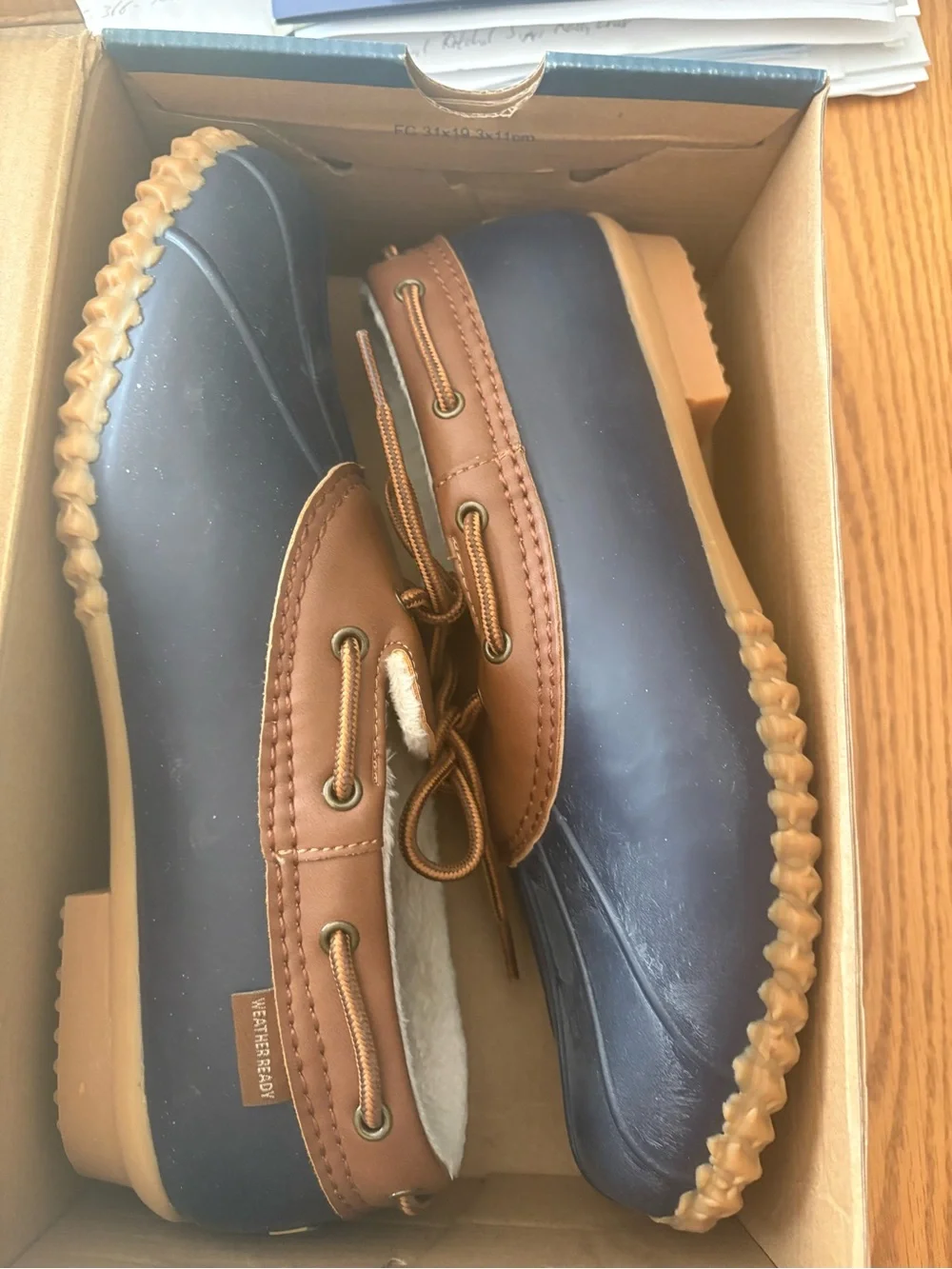 JBU womens Brown and navy Lace-Up Boat Shoes with Fleece Lining
